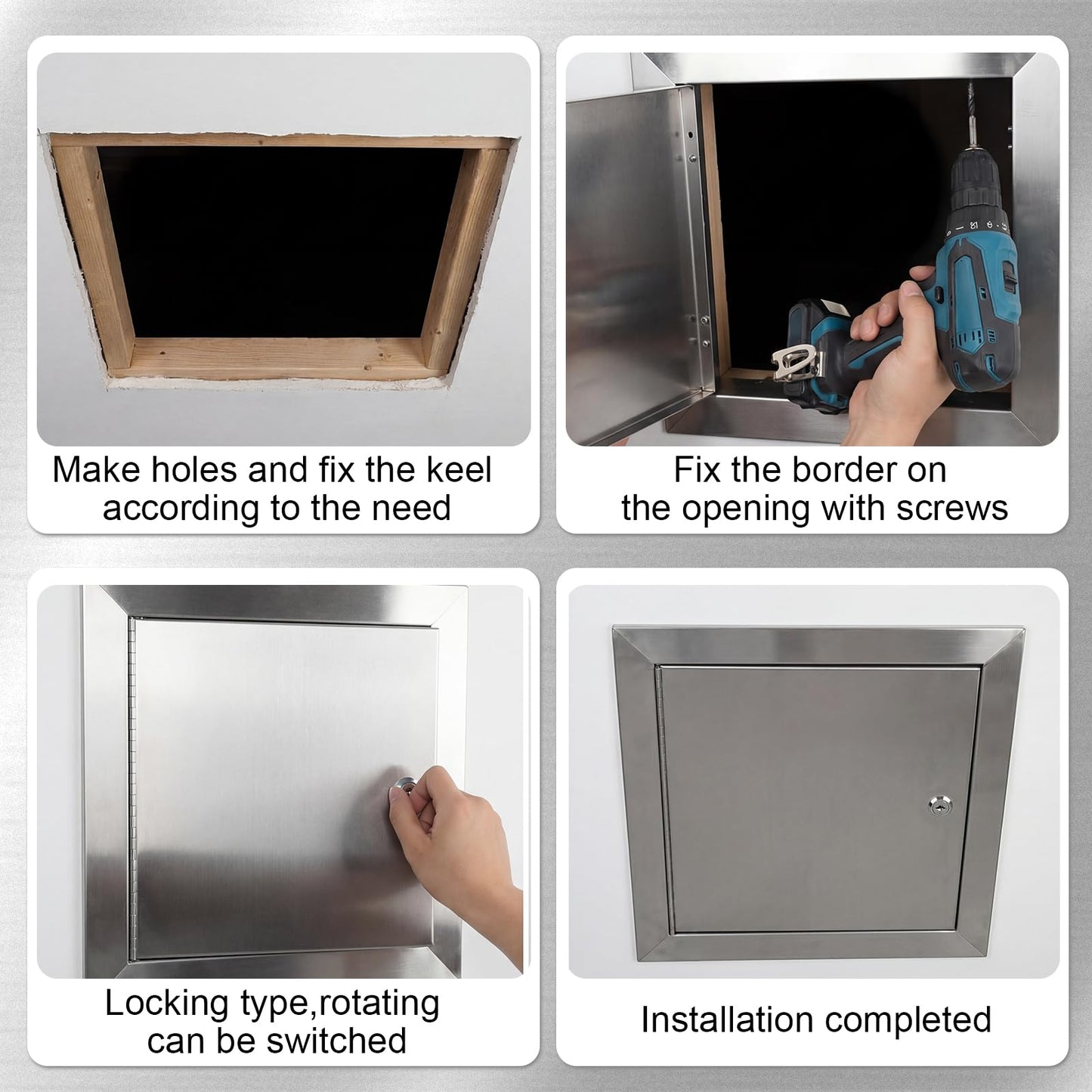 Frienda 2 Pcs 8 x 8 Inch Stainless Steel Metal Universal Access Door with Screwdriver Latch Wall Ceiling Mounted Door Access Panel for Drywall Plumbing Electrical