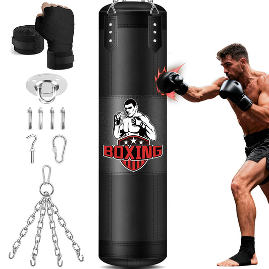 Punching Bag for Adults, 4FT Oxford Heavy Boxing Bag with Chains and Hand Wraps, Boxing Equipment for MMA Karate Kickboxing, Unfilled
