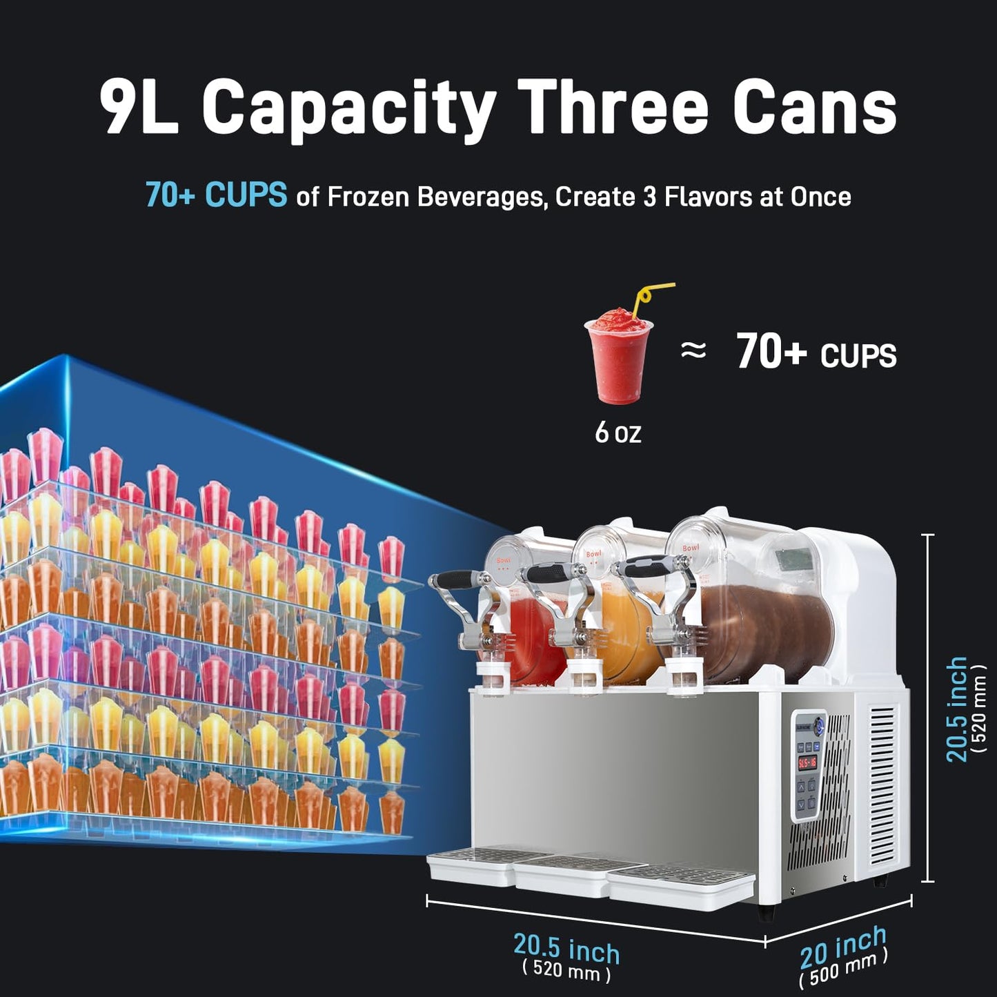 Commercial Slushy Machine, 3Lx3 Tank,Frozen Drink Machine Smoothie Slushy Maker，Cannot make alcoholic beverage