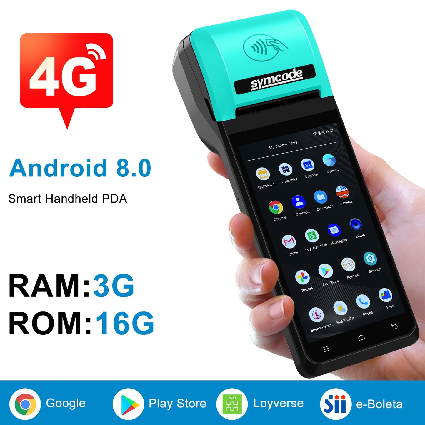 POS PDA Thermal Receipt Printer Handheld Printer Mobile POS Machine 5.5" Touch Screen 58mm Thermal Printer Android 12 Support 4G:FDD-LTE,TD-LTE 3G: WCDMA 2G: GSM,GPRS Hot spot 3GB Ram +16GB ROM&NFC