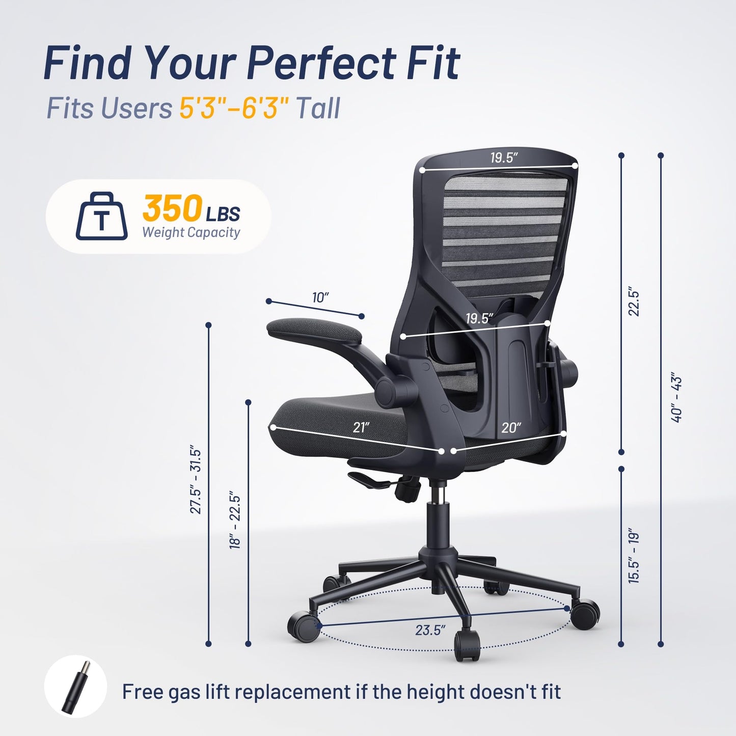 QLTPLUS Office Desk Chair for Long Hours & Lower Back Pain Relief – 4“ Thick Molded Foam Cushion, Enhanced Lumbar Support, Padded Flip-up Armrests, New Year Workspace Upgrade, Black