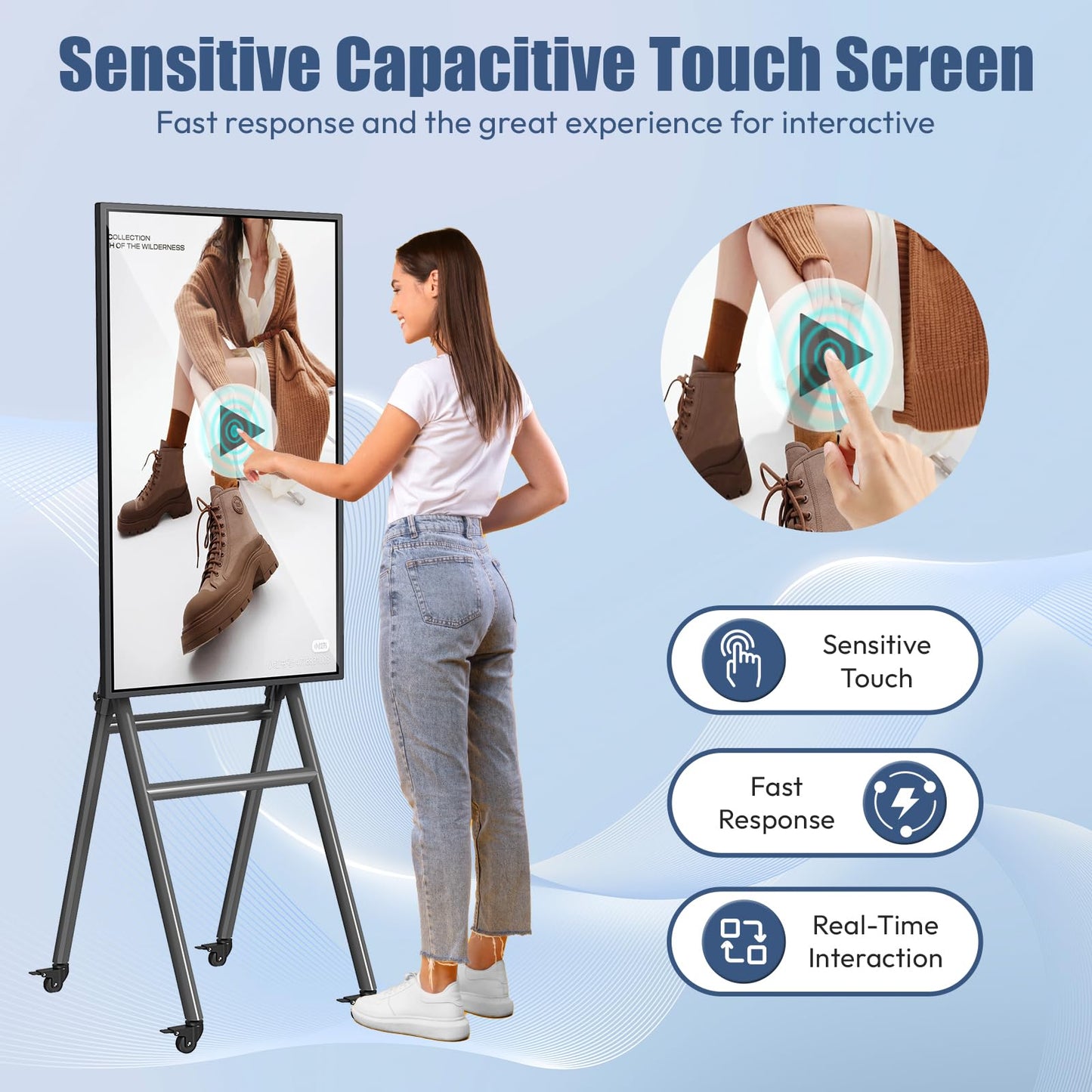 QIXZOCV MWE 43 Inch Mobile Digital Signage Display Touchscreen Kiosk with Flight Case, Portable LCD Screen with Screen Mirroring App Publishing, Advertising Display Poster, Android OS