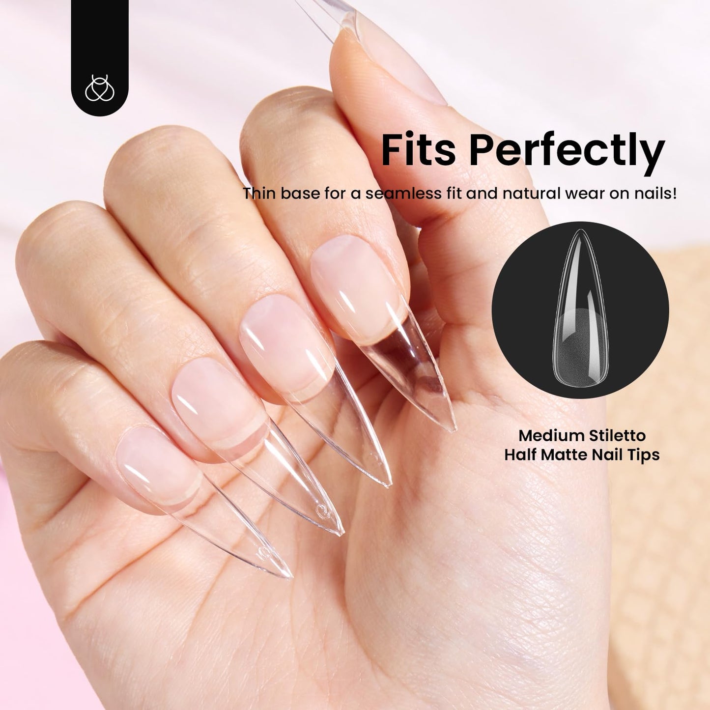 Beetles Gel Nail Tips Etch-X, Stiletto Medium, 288Pcs 12 Sizes, Pre-Etched Half Matte Full Cover Soft Acrylic False Nail Tips Pre-Shaped Easy DIY Fake Nail Extension Salon Gift for Women