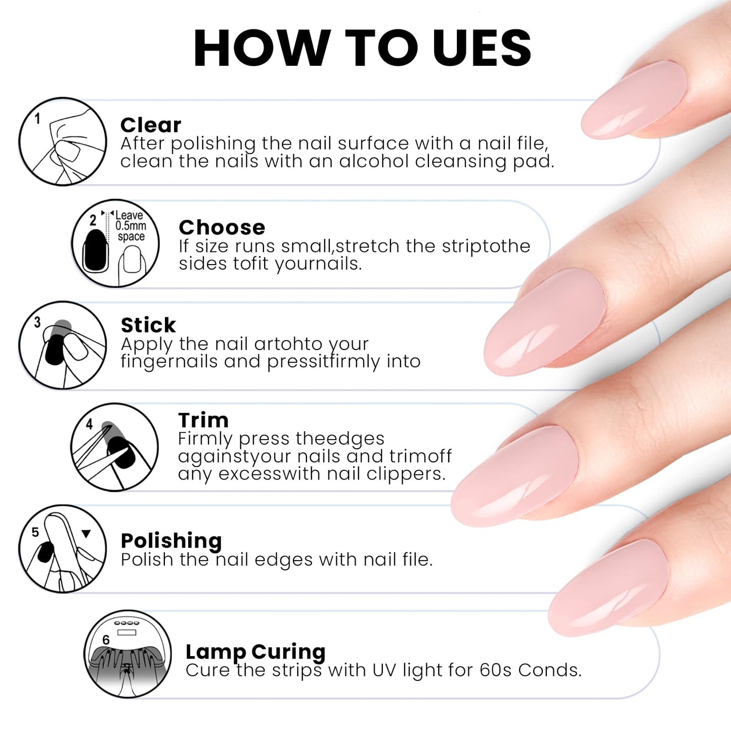 OAUEE Semi Cured Gel Nail Strips | Gel Nail Stickers with UV Light Required | Salon Quality, Easy Application and Removal（Pink Ombre）