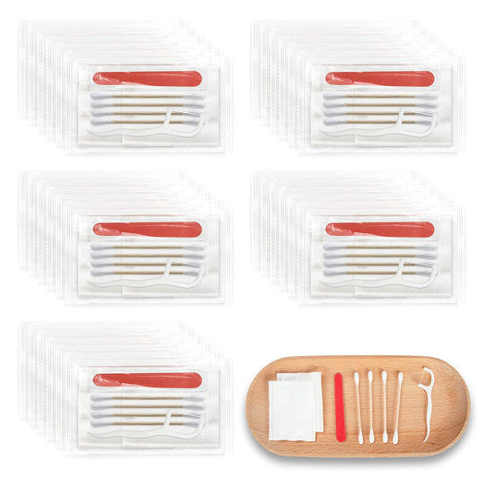 LLHQAMT Vanity Kits Bulk, Hotel Vanity Individual Packaging, Vanity Kit With Cotton Pads, Cotton Swabs, Dental Floss And Nail File, Suitable For Travel, Hotels, Home (50 pcs)