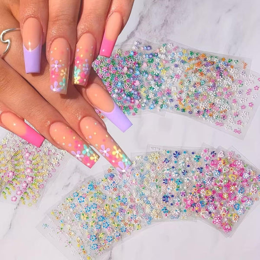 30 Sheets Flower Nail Art Stickers 3D Self Adhesive Colorful Flower Nail Decals Cute Daisy Floral Designs Nail Art Supplies Nail Decoration for Women Girls Nail Accessories