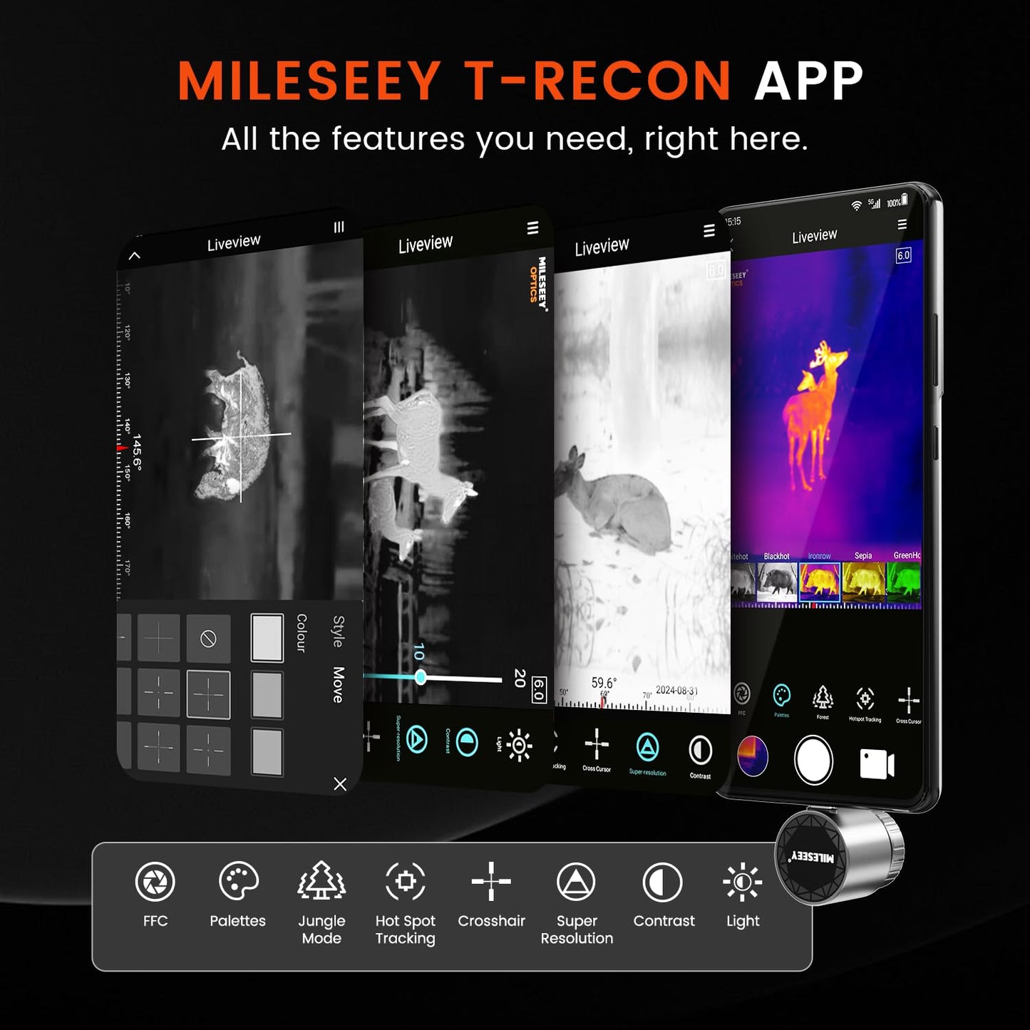 Thermal Monocular for Android, MILESEEY TNV30i Night Vision Thermal Scope, 512×384 Super Resolution 50Hz Thermal Imaging Camera, 1600-Yard Thermal Goggles for Hunting, Building Detection, 10-15mm Lens
