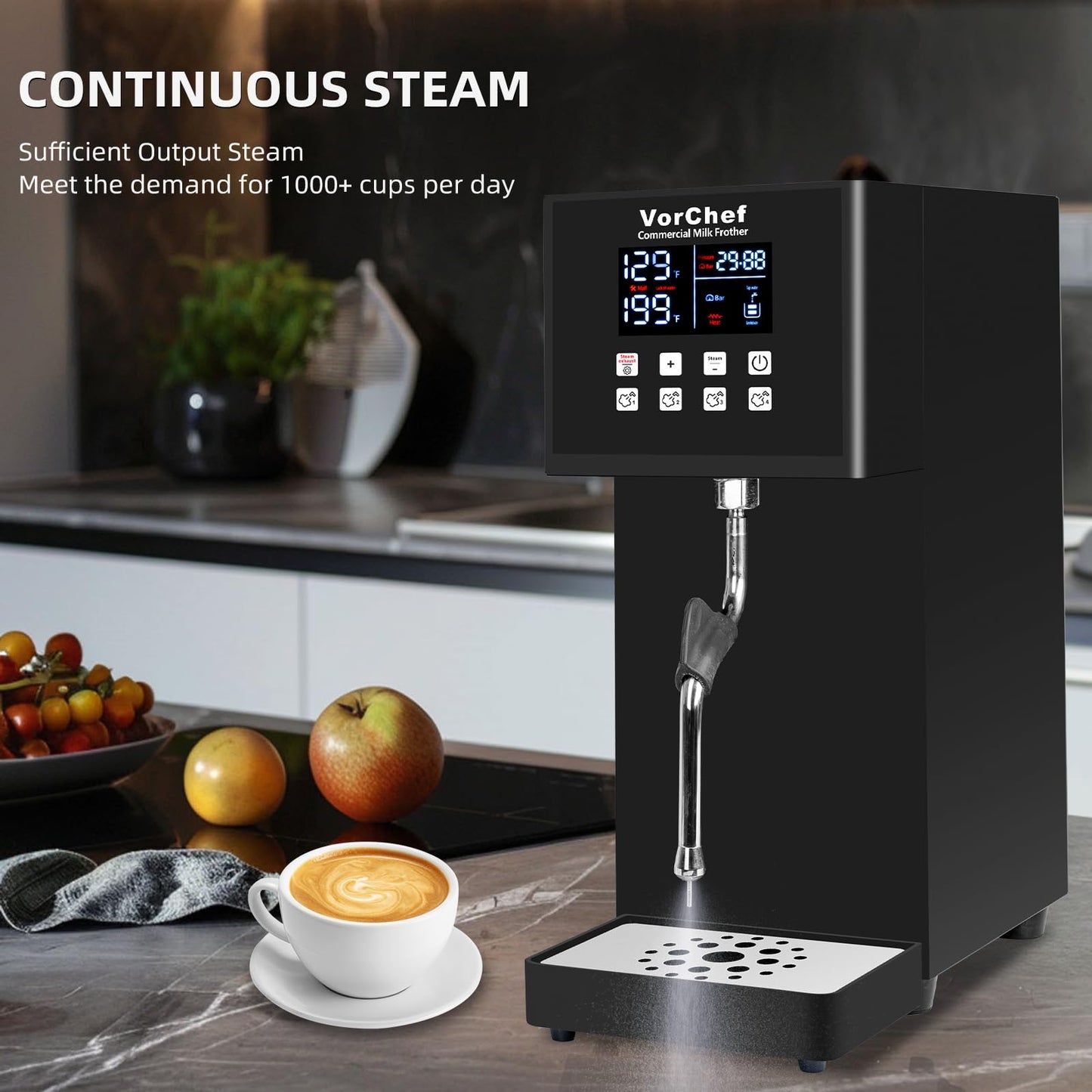 VorChef Commercial Milk Frother, 2200W 110V Automatic Steam Machine Electric Steam Milk Frothing Machine Coffee Milk Foam Machine Steamer for Tea Coffee Shop Black