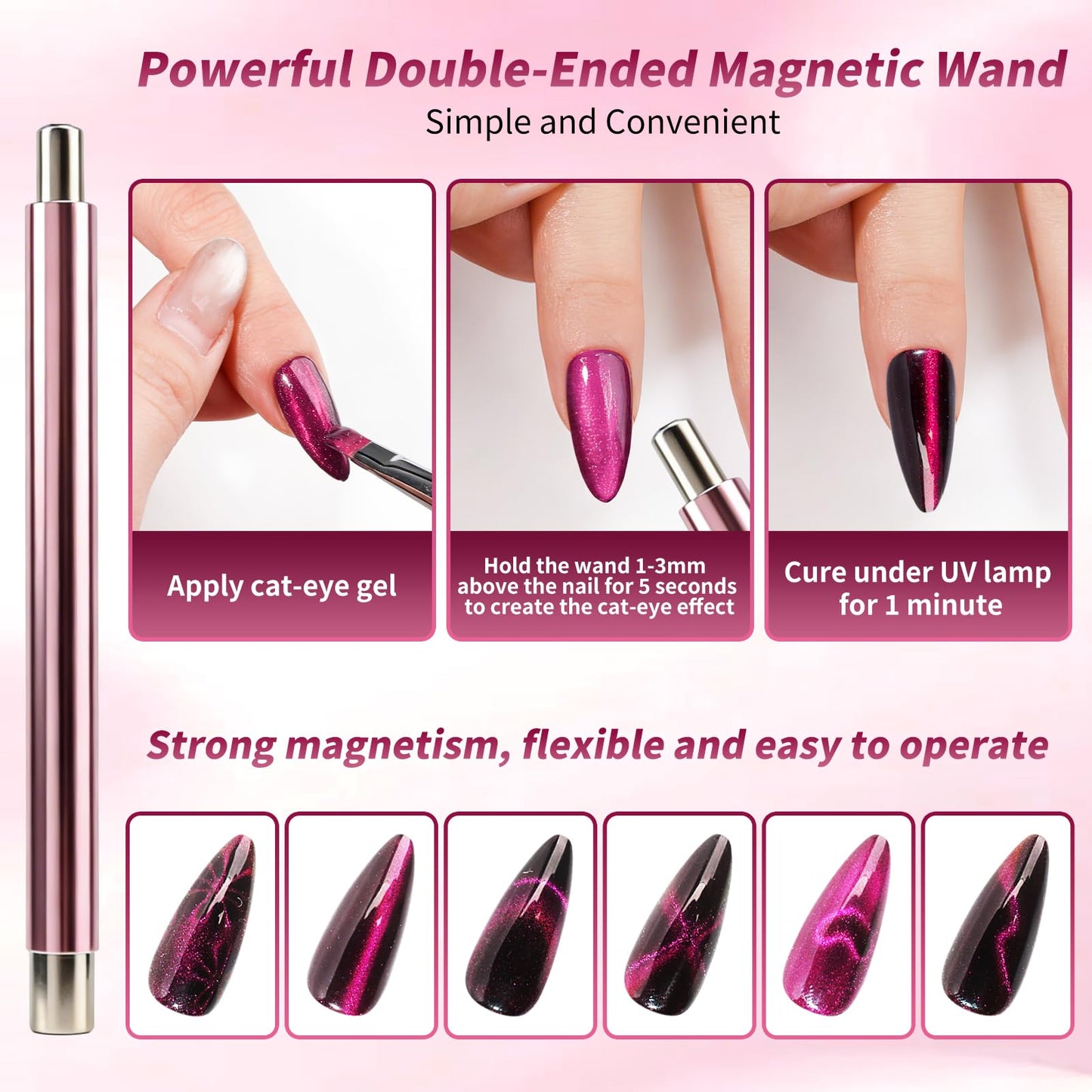 heemeei 56Pcs Cat Eye Magnet for Nails, Cat Eye Gel Nail Polish Magnet Set, Strong Magnetic Nail Polish Magnets for Nail Art, Heart Nail Design Tools Magnets for Salon & Home DIY Accessories