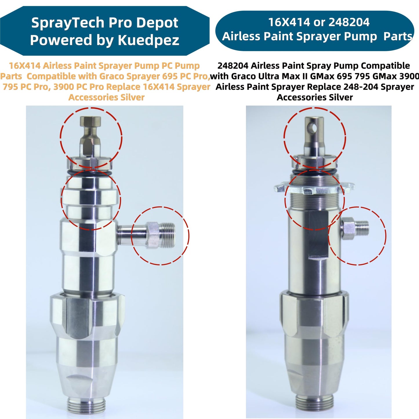 16X414 Airless Paint Sprayer Pump PC Pump Parts Compatible with Graco Sprayer 695 PC Pro, 795 PC Pro, 3900 PC Pro Replace 16X414 Sprayer Accessories Silver