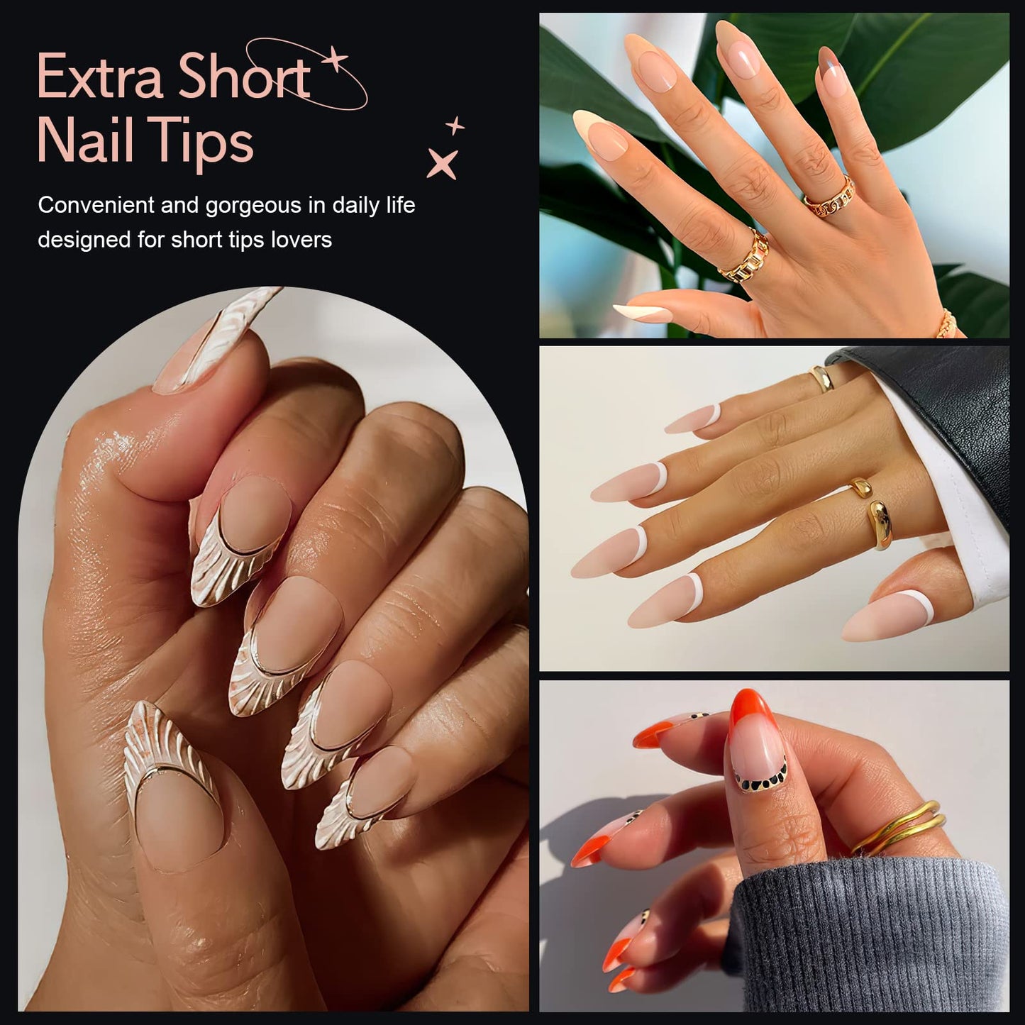 X&D Short Nail Tips Pre-buff PMMA Ultra Thin False Nails, 240pcs Soft Gel Full Cover Fake Almond Nail Tips Soak Off X Gel Nail Extensions in 12 sizes