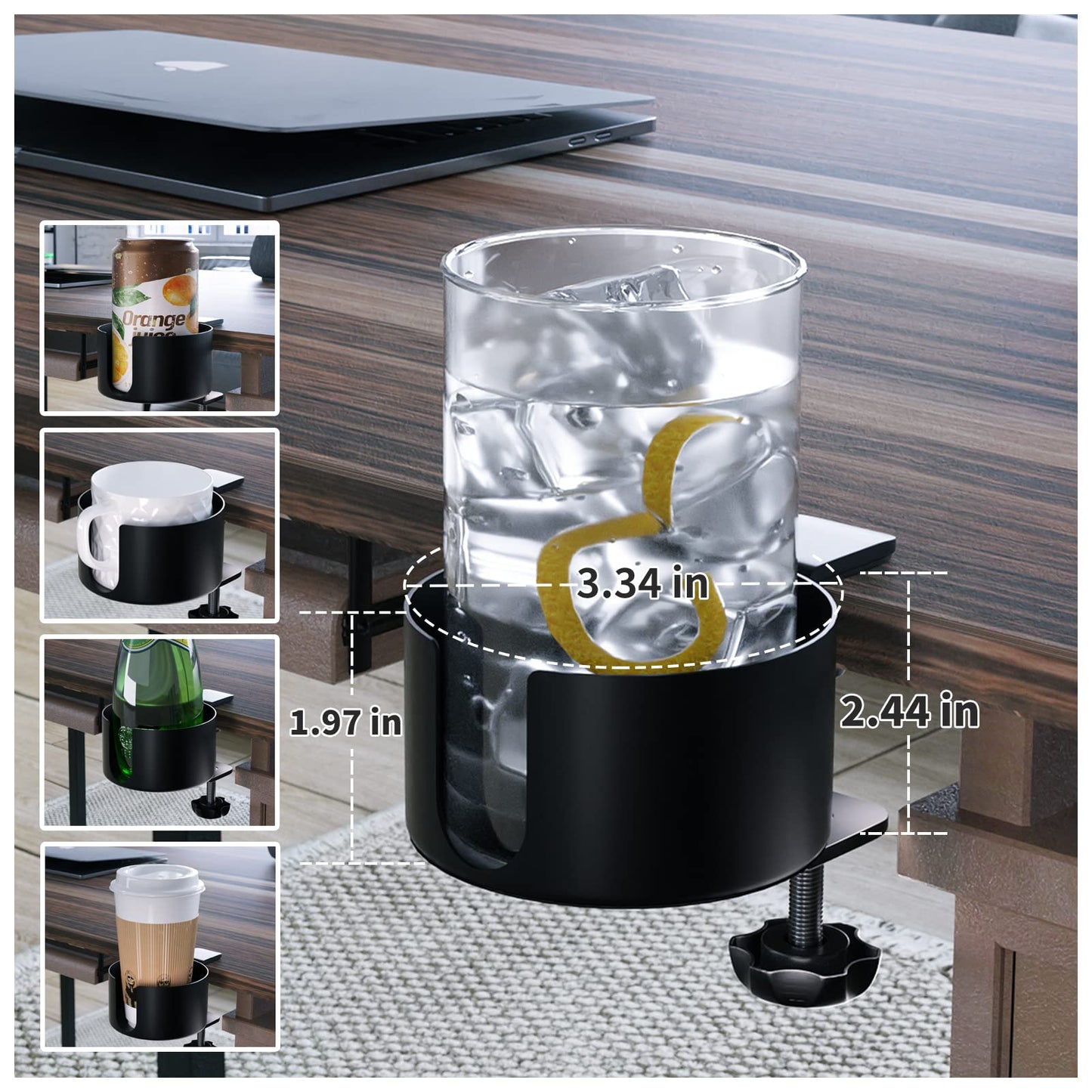 Desk Cup Holder, OOKUU Anti-Spill Cup Holder for Desk or Table, Sturdy and Durable Desk Accessories, Easy to Install, Enough to Hold Coffee Mups, Water Bottles, Gaming PC Office Accessories, Black