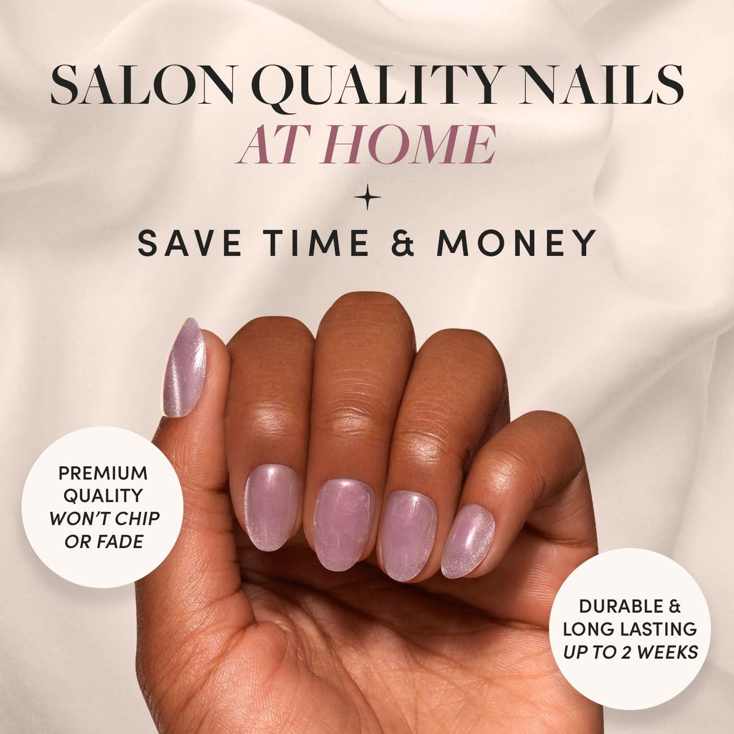 Glamnetic Press-On Nails Bundle - La Perle, Think Pink & Think | Squoval White Nails with French Tips | Light Pastel Oval Fake Nails | Oval Beige-Pink False Nails with a Metallic
