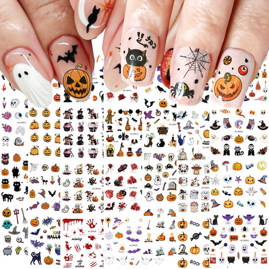 30 Sheets Halloween Nail Stickers for Nail Art, 3D Self-Adhesive Pumpkin Cat Nail Decals, Spider Bloody SkullNail Supplies Design Accessories for Women and Girls Manicure DIY Decoration