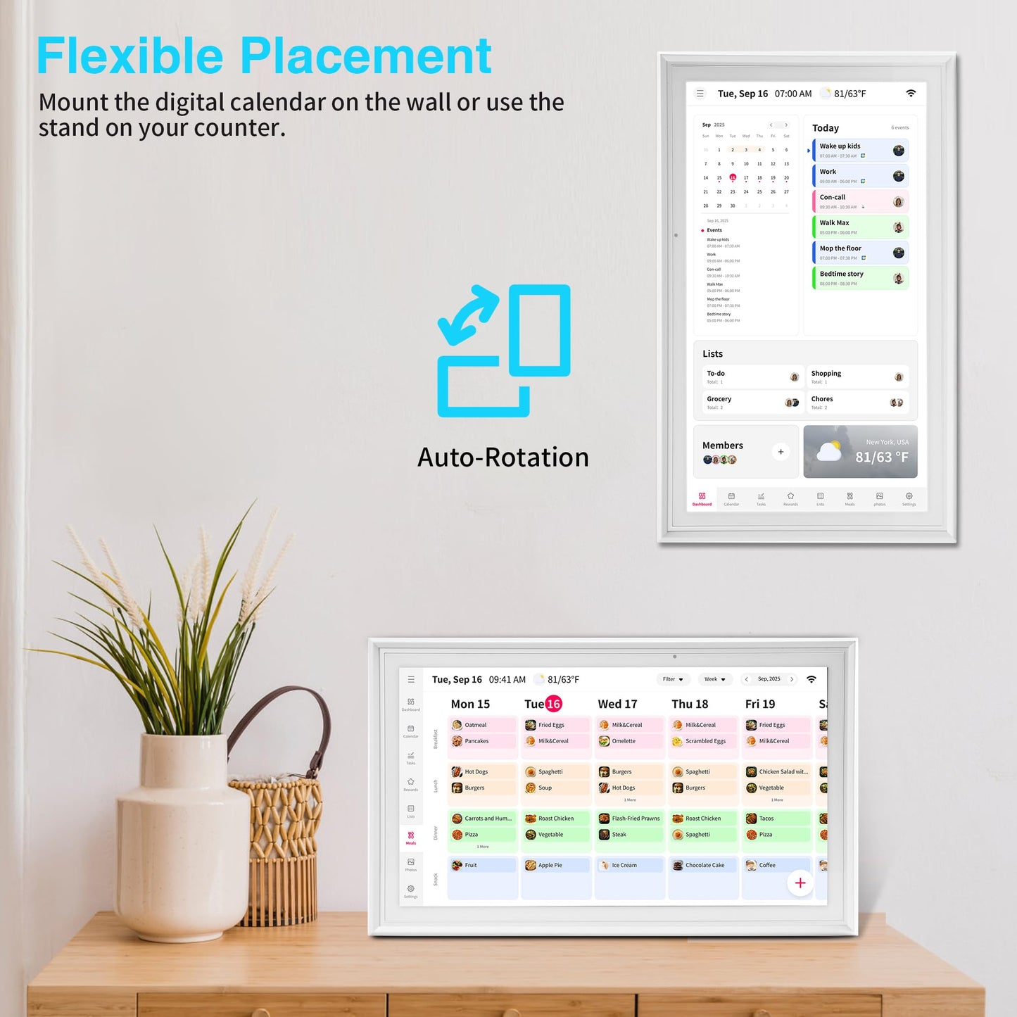 15.6" Smart Digital Calendar,Family Command Center Large Wall Planner with Chore Chart & Meal Planning, Real-time Sync with Google/Outlook, HD Digital Photo Frame, Gift for Parents & Busy Families