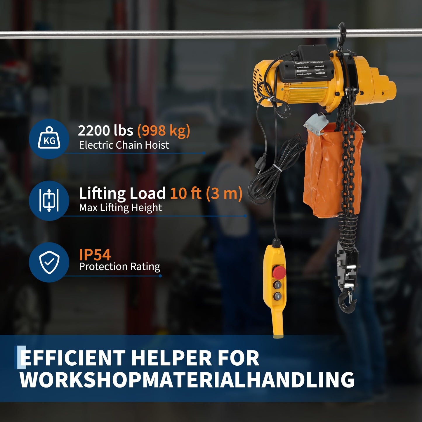 2200 Lbs Load Electric Chain Hoist, 120v Single Phase Overhead Crane with g100 Chain, 10 Ft Lifting Height for Garage, Shop, and Home