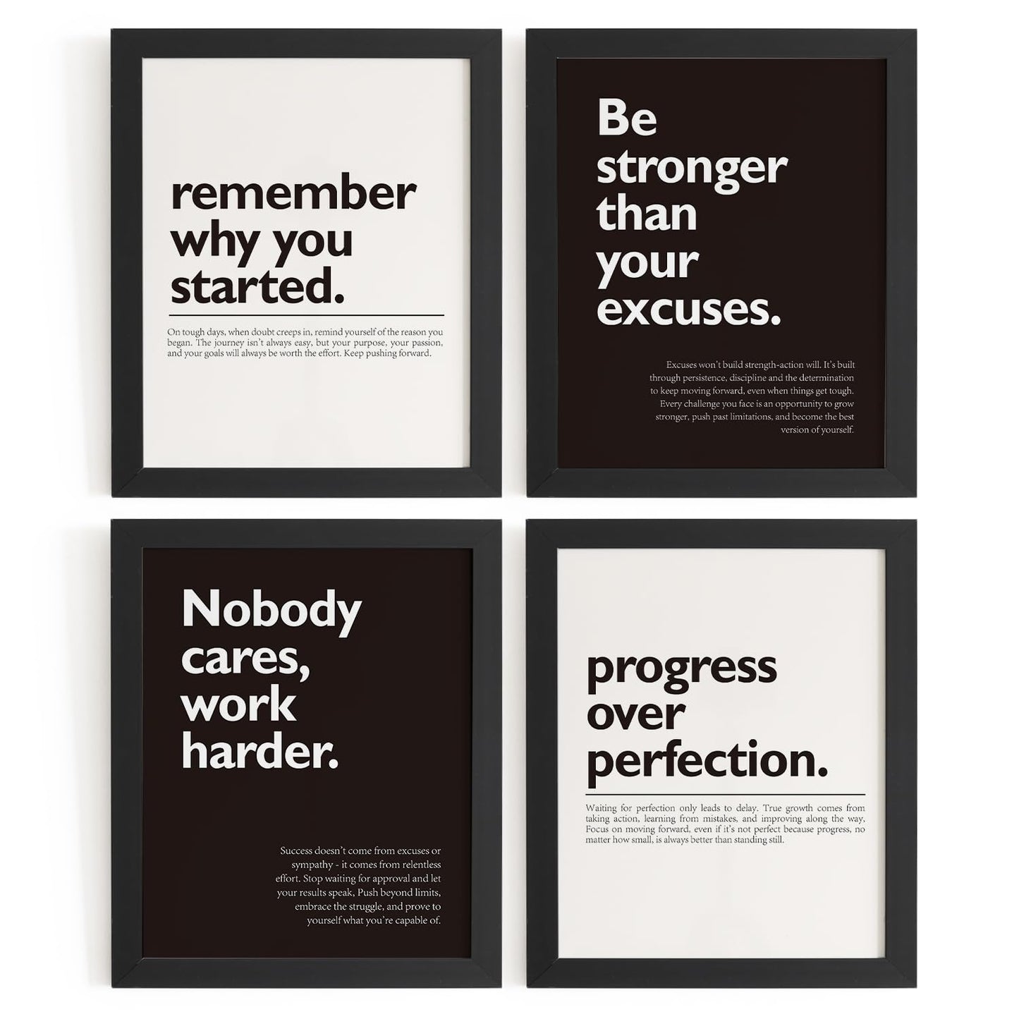 DSHFG Motivational Office Pictures Wall Decor Prints Set of 4, Black Motivational Wall Art Decor Retro Posters Prints for Office Home Decor, 8x10 Unframed