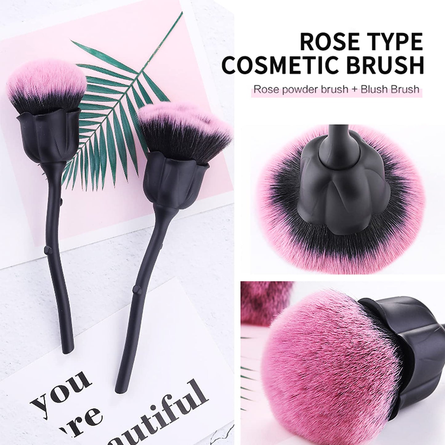 JERCLITY 2 Pieces Rose Makeup Brushes Blush Brush Super Large Face Powder Makeup Brushes for Powder Cosmetic Nail Dust Brush Loose Powder Brush Makeup Manicure Dust Remover Brush for Clean (Black)