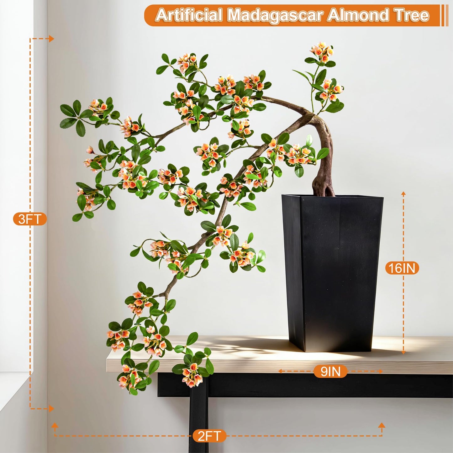 3ft Artificial Bonsai Tree Large Fake Bonsai Tree with Pot Artificial Cherry Blossom Tree Indoor Sakura Faux Bonsai for Entryway Living Room Home Office Japanese Decor (Yellow)
