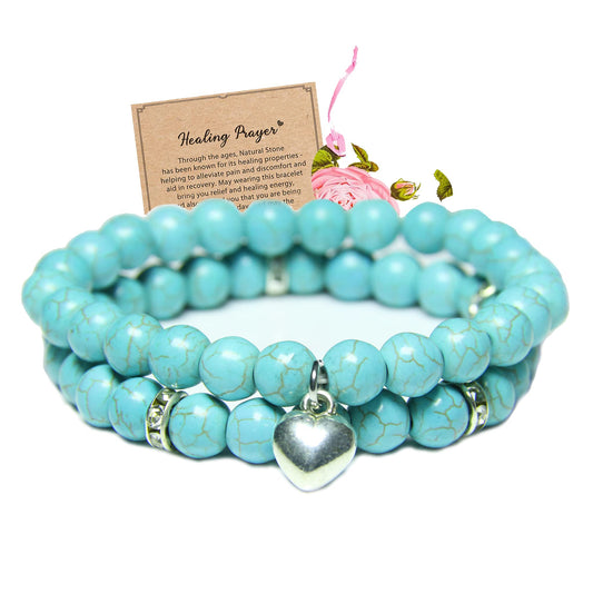 GDLKPYHS Healing Bracelets for Women - Turquoise Bracelet - Healing Prayers Crystal Bracelet, 8mm Natural Stone Stress Relief Yoga Beads Get Well Soon Gifts