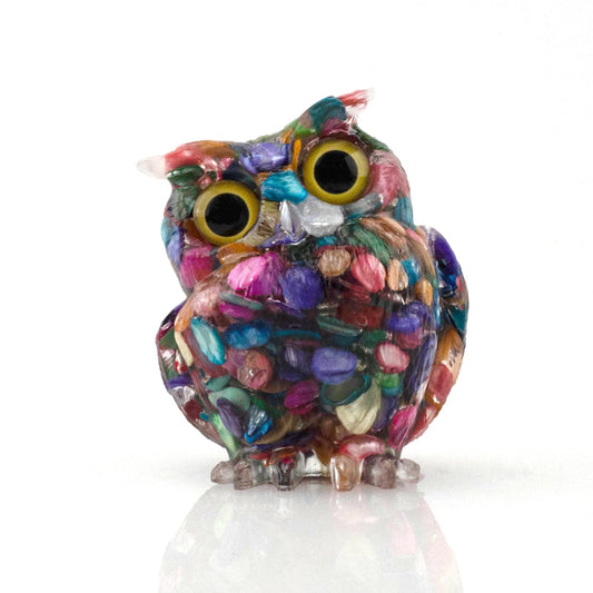 PinpinPony Owl Statue, Natural Gemstones Decor for Home Office, Shelf Display Figurine, Handcrafted Unique Owl Sculpture(Colorful)