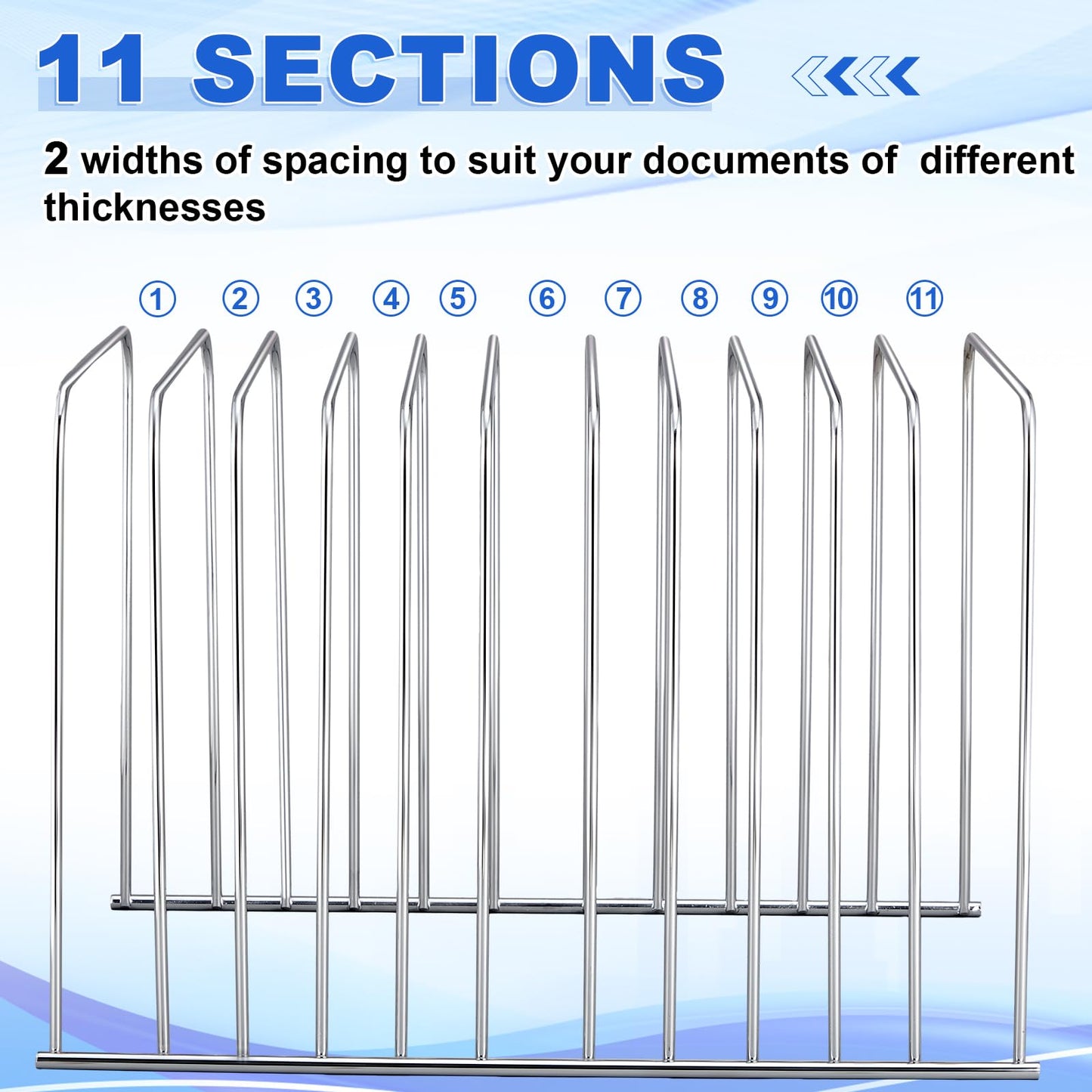 Chivertion 6 Pcs Desktop Organizer Wire Desk File Organizer Vertical Metal Stand up File Stand for Office Home, 11 Sections (Silver)
