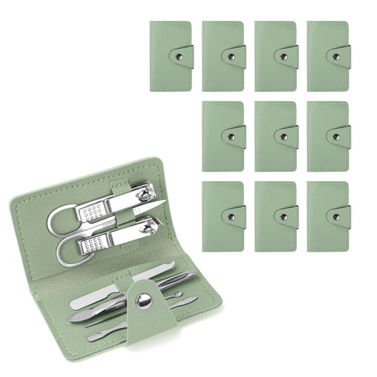HDFCLUP 7-in-1 Manicure Kit – 10Piece Travel Nail Kit with Stainless Steel Tools, Ultra-Compact 5x6 cm Pouch for Perfect Nails Anywhere, Ideal Gift for Women, Men, and Travelers (Gleen)