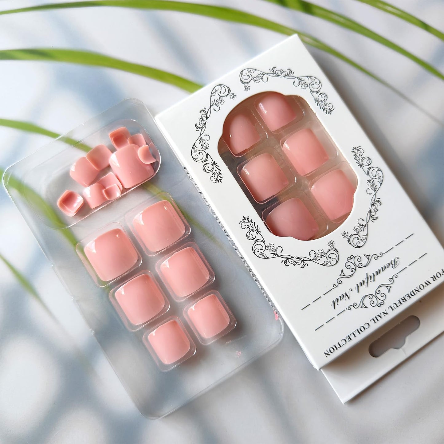 Pink Press on Toenails Short Square Glossy Fake Toe Nails Acrylic Toe Nail Press ons Nude Pink Press on Toes Summer False Toenails Artificial Glue on Toe Nails for Women 24Pcs