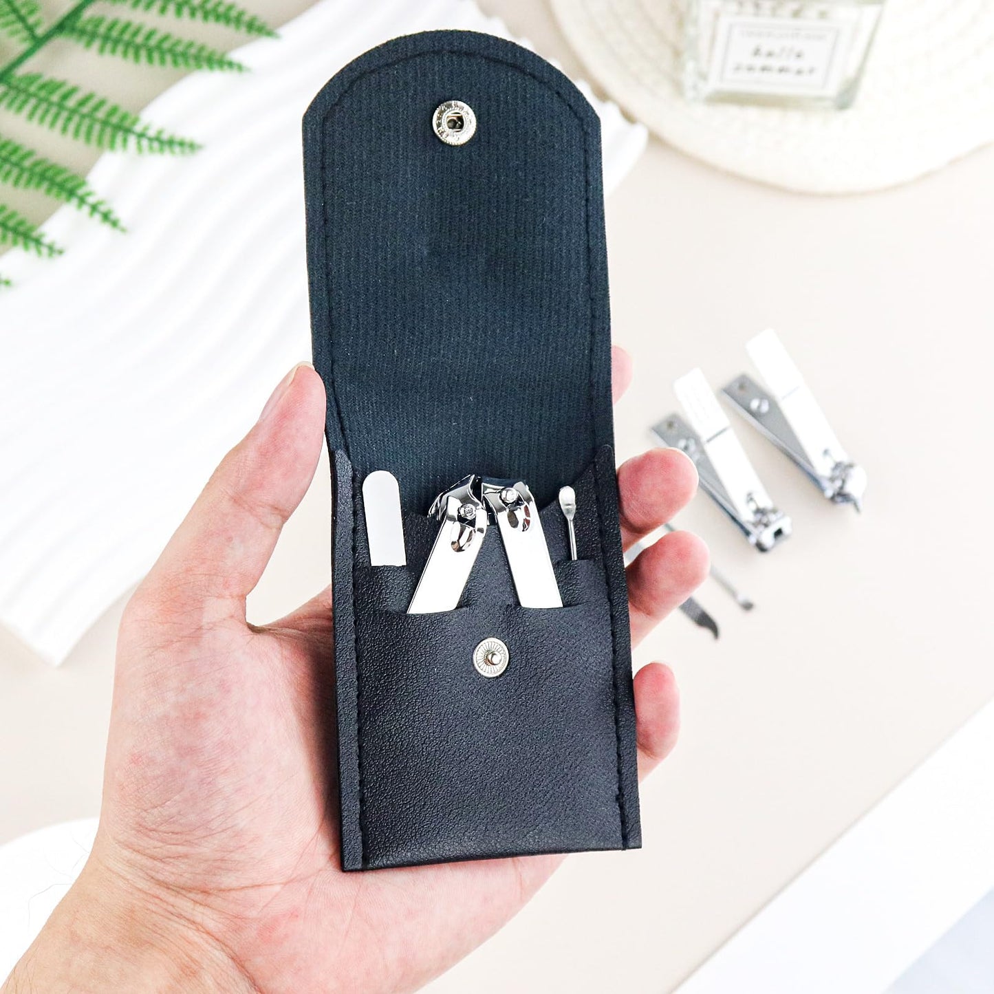 HAIFOTRVA 50 Sets Finger Nail Clipper Set Bulk,4 in 1 Black Adult Stainless Steel Travel Manicure Kit with Case Individually Wrapped Nail Clippers Bulk for Homeless,Hotel,Charity