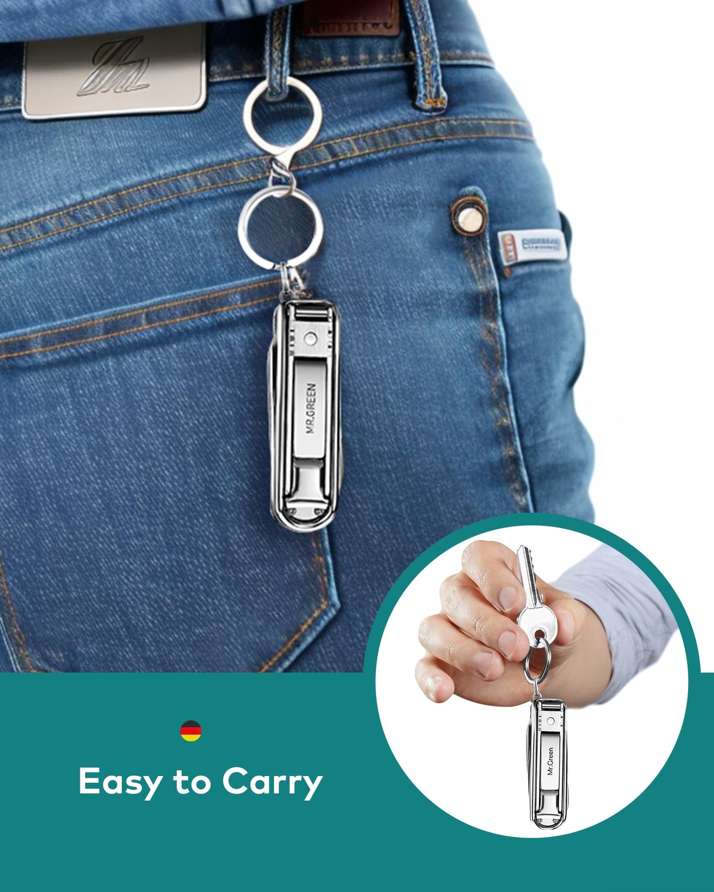 Portable Nail Clippers,Medical Grade Stainless Steel Foldable Nail Cutter with Leather Case, Ultra Slim Travel Design