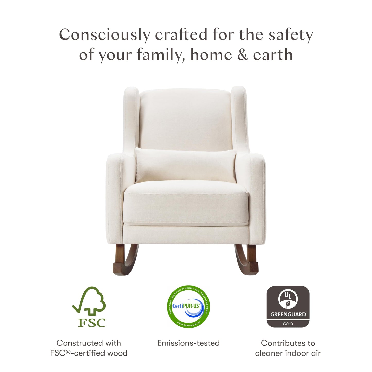 Babyletto Kai Rocker in Performance Natural Eco-Twill, Water Repellent & Stain Resistant, Greenguard Gold and CertiPUR-US Certified