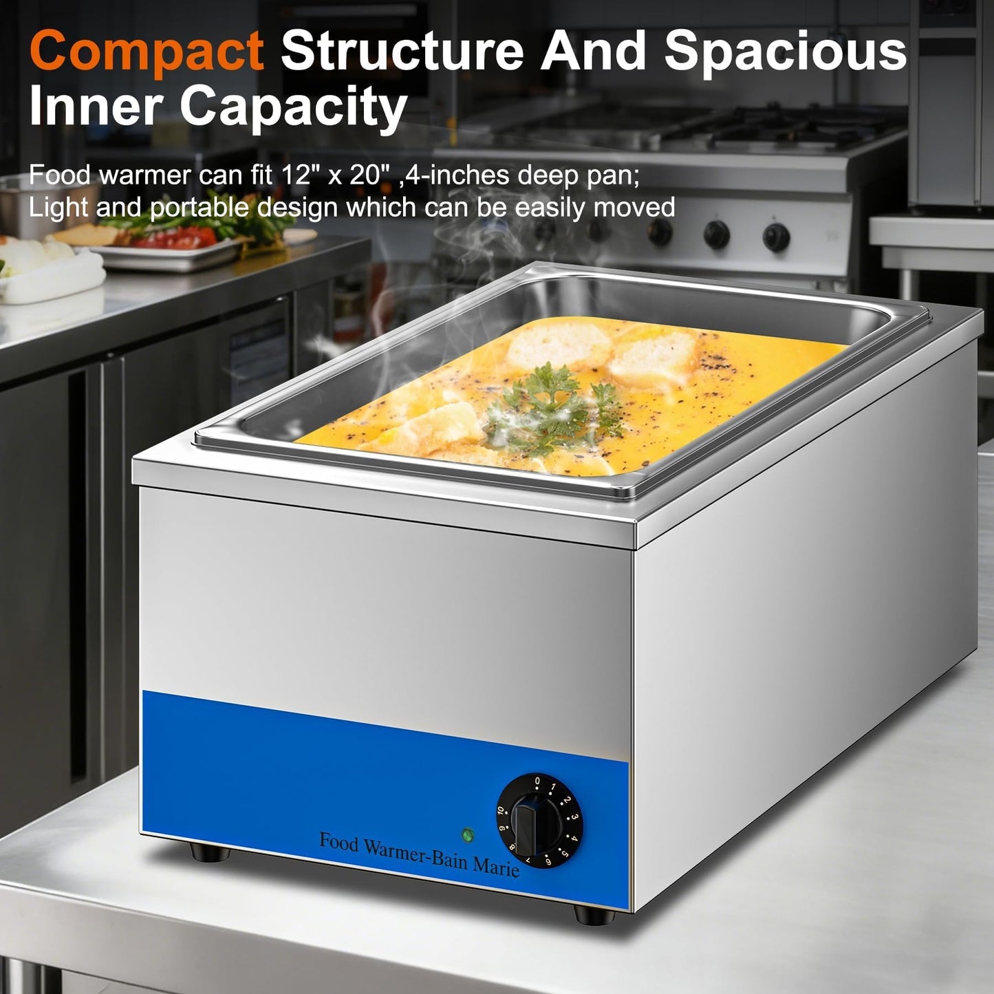 Culistra Commercial Food Warmer, 1200W Electric Stainless Steel Steam Table Soup Warmer, Bain Marie, 12" x 20" x 6 1/4", for Catering, Canteens, Cafeterias, Restaurants, Hotel, CSA Certification