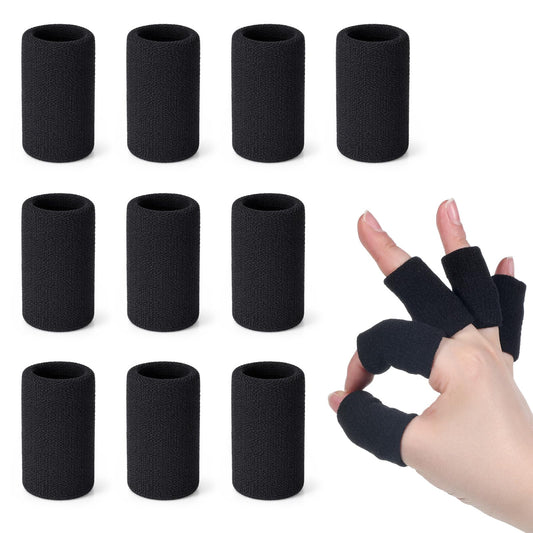 10 Pcs Black Finger Sleeves, Elastic Finger Compression Sleeves, Breathable Fingers Support Brace Thumb Splint for Basketball Volleyball Relieving Pain Arthritis