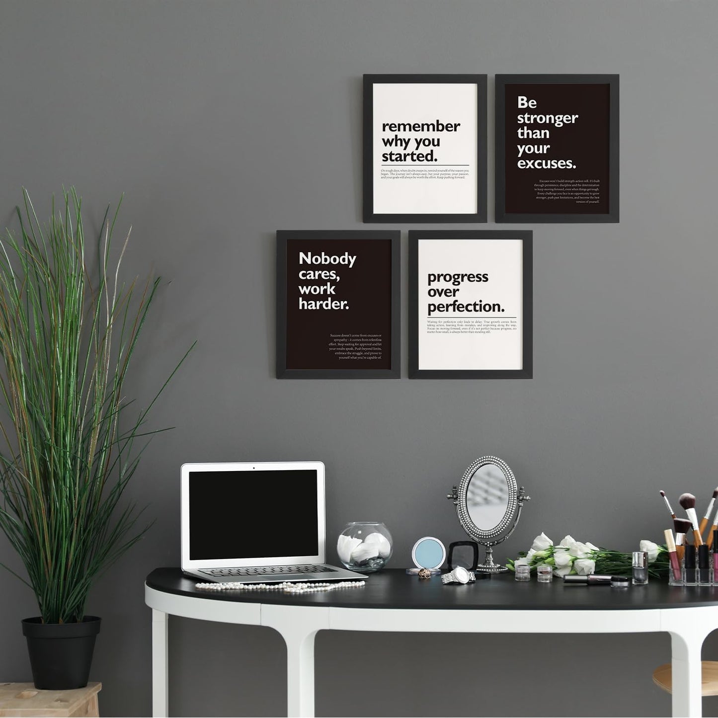 DSHFG Motivational Office Pictures Wall Decor Prints Set of 4, Black Motivational Wall Art Decor Retro Posters Prints for Office Home Decor, 8x10 Unframed
