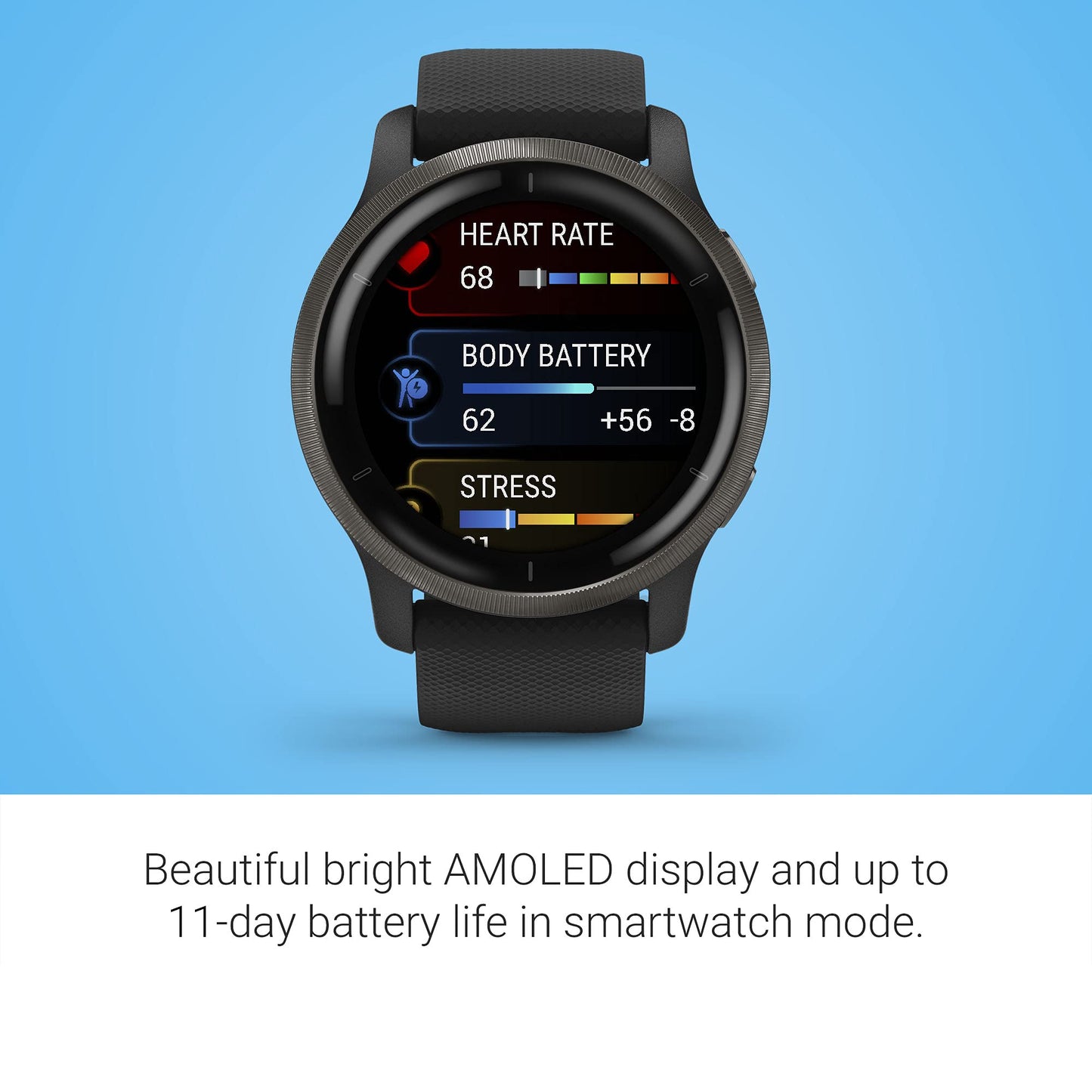 Garmin Venu 2, GPS Smartwatch with Advanced Health Monitoring and Fitness Features, Slate Bezel with Black Case and Silicone Band , 27.9 mm (Renewed)