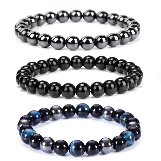 Crgwxzl Healing Crystal Bracelets for Women 8mm Natural Stone Beaded Stretch Bracelet Blue Tiger Eye Black Obsidian Hematite Spiritual Gemstone Lucky Jewelry Gifts