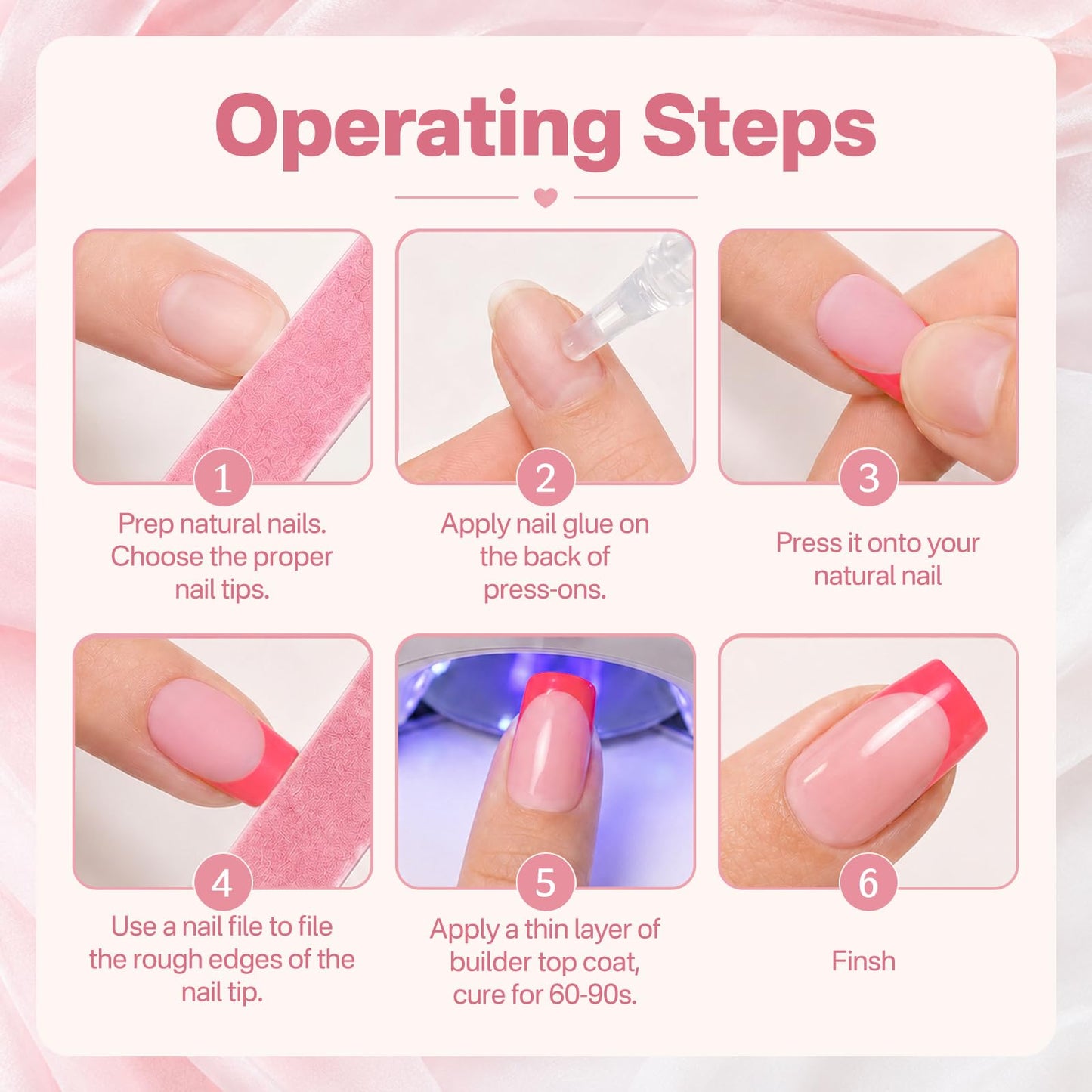 SIUSIO 60Pcs Magenta French Tip Press on Nails Toenails Set, Medium Square Pink French Fake Nail Short False Acrylic Toe Nail Press ons Full Cover Salon Nail Art French Manicure Kit for Women