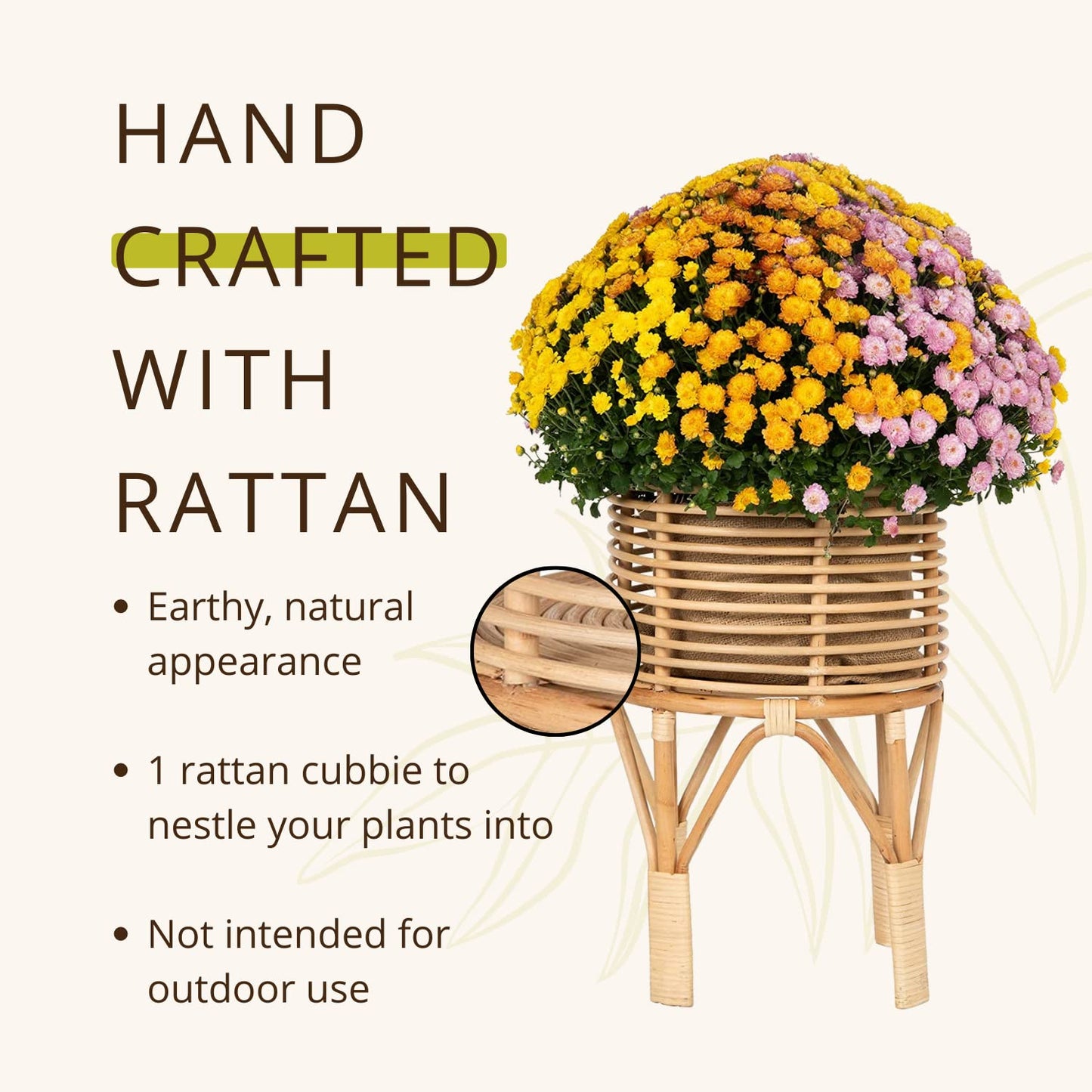 KOUBOO Rattan Indoor Plant Stand, Small, Natural Planter Brown
