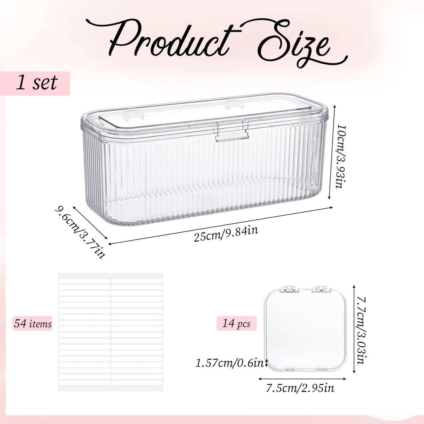 COMNICO Press On Nail Packaging Box 14 PCS Clear Press On Nail Storage Boxes and 1 Big Storage Box with 54 Pcs Adhesive Double Sided Tape, Acrylic Nails Display Case Independent Packaging Dustproof