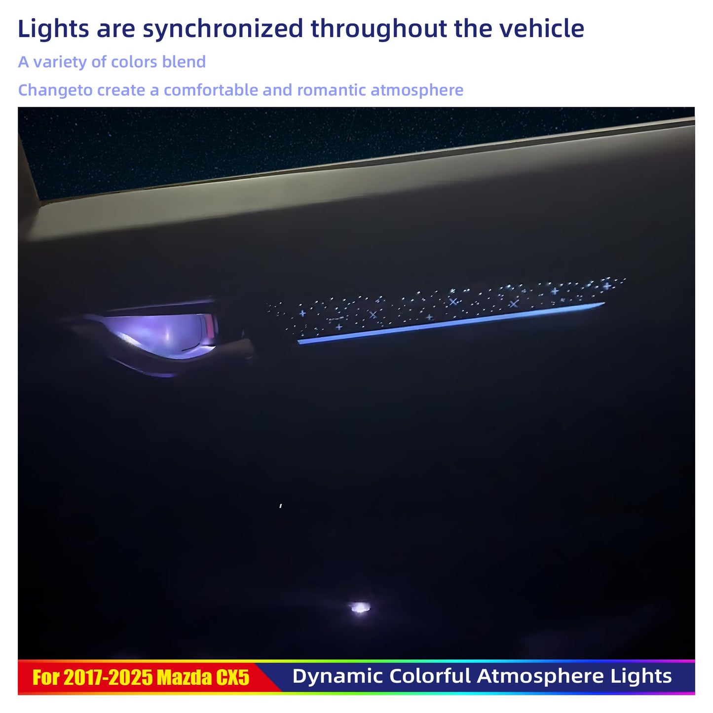 256-Color Interior Ambient Lighting Kit for Mazda CX-5 2017-2025 | 4 Door Panels + LED Strips + Footwell & Handle Lights | Music Sync, APP & Button Control