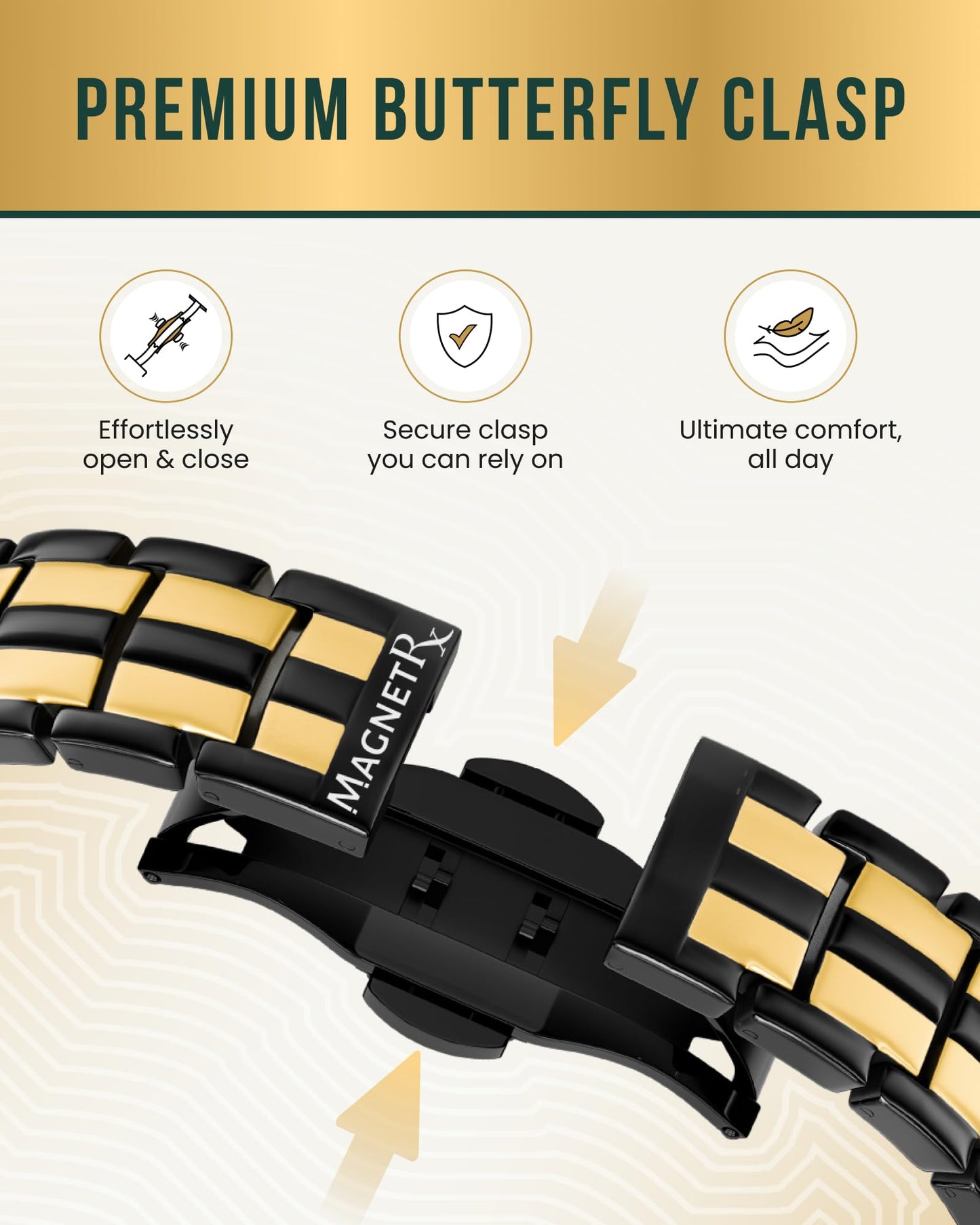 MagnetRX® Magnetic Bracelets for Men - EllipseMAX 5X Strength 5,000 Gauss Magnets - Designed in USA & Patent Pending - Premium Titanium Mens Magnetic Bracelet & Adjustable Length (Black/Gold)