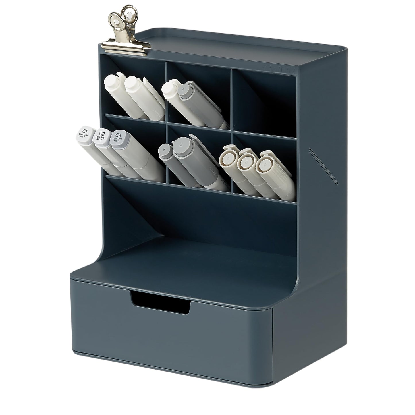 BLUE GINKGO Hive Desk Organizer – Vertical 6-Compartment, Full-drawer Storage – Space-Saving Pen Holder, Stationery Storage – Organizer for Office, School Supplies, Makeup (Made in Korea, Blue)