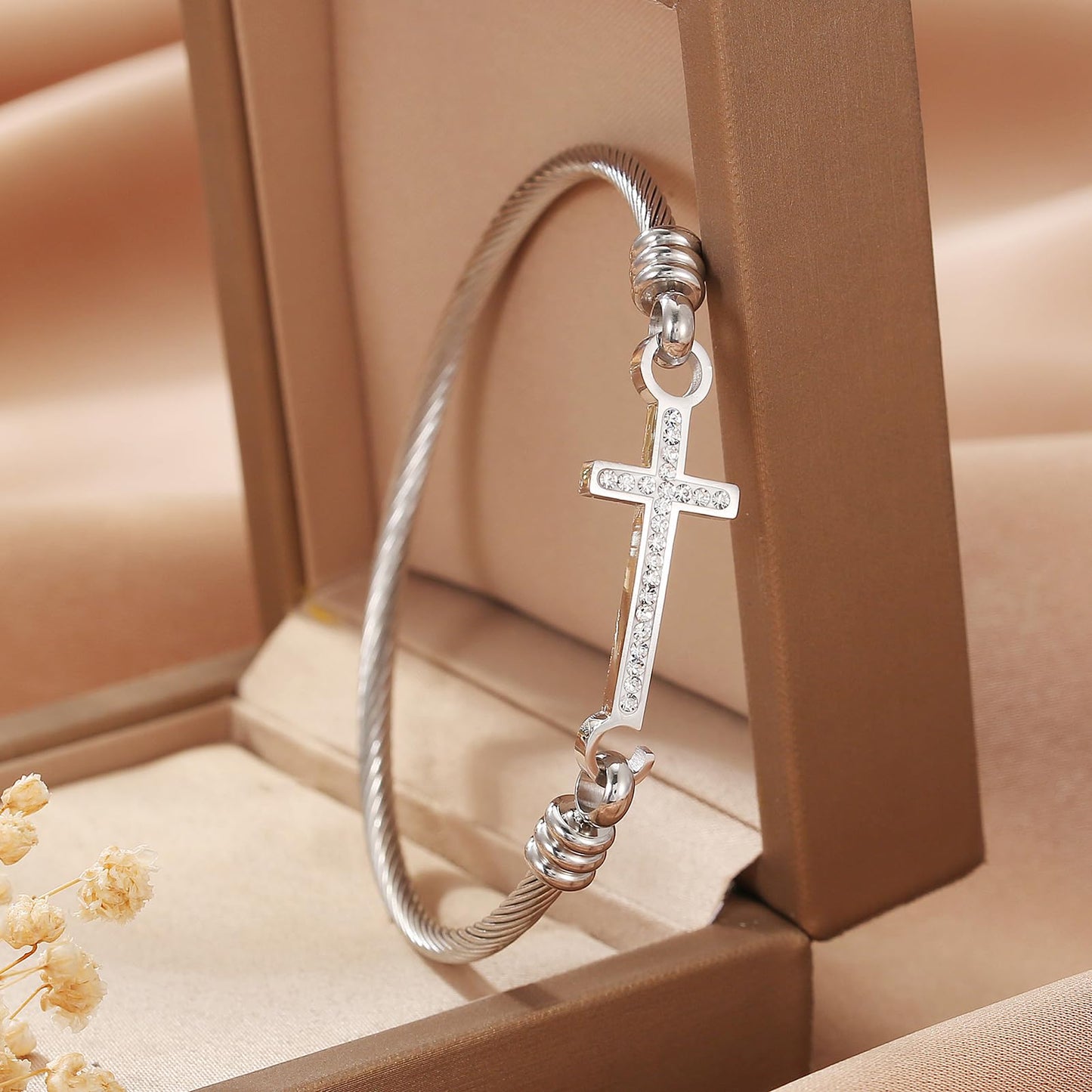 DS Religious Gift for Her Christian Cross Bracelet Bible Verse God is Within Her She Will Not Fall Inspirational Bracelets For Women Stainless Steel Jewelry Gift To Daughter Best Friend (Cross bracelet-Silver 11)
