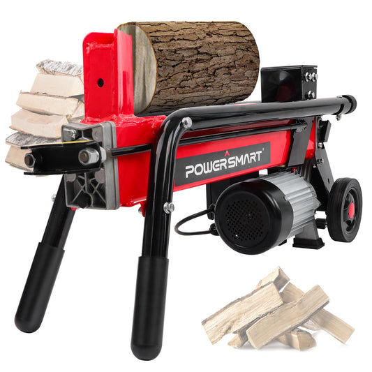 PowerSmart Electric Log Splitter 7-Ton, Wood Splitter with 3500 Motor Speed, 15 Amp, Horizontal Full Beam Design and Steel Wedge for Firewood & Kindling Cutting