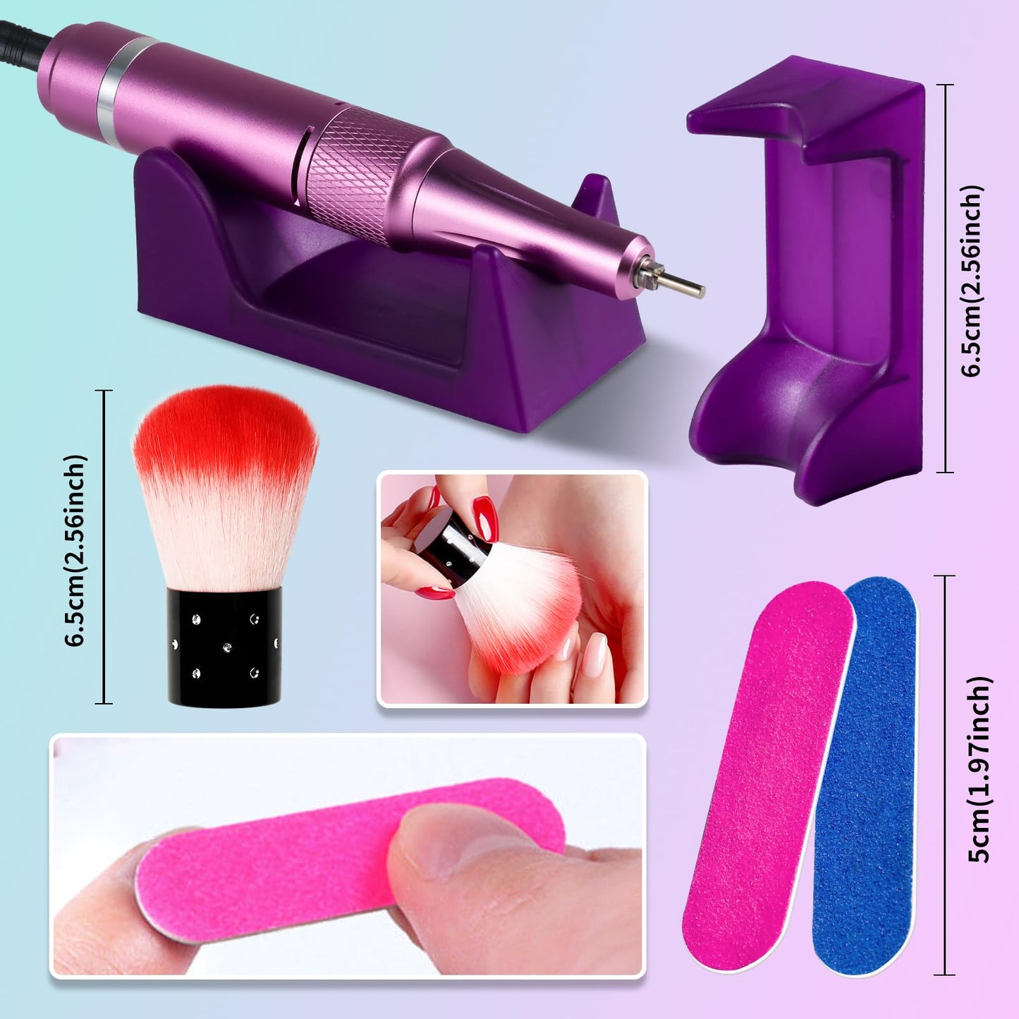 Moskany Professional Electric Nail Drill Kit 35000RPM with 14PCS Bits Purple Green Portable Rechargeable Cordless File Machine for Acrylic Gel Powder Nails and Manicure Pedicure Toenail Tool Salon Set