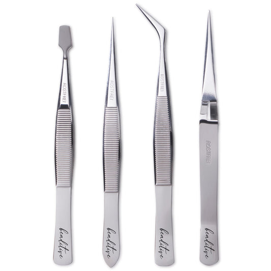Beaditive Professional Stainless-Steel Precision Tweezer Set – Craft Tweezers for Jewelry & Nail Art – 4 Piece High Precision Jewelry Picking Tools – Jewelry Tools with Non-Serrated Tips