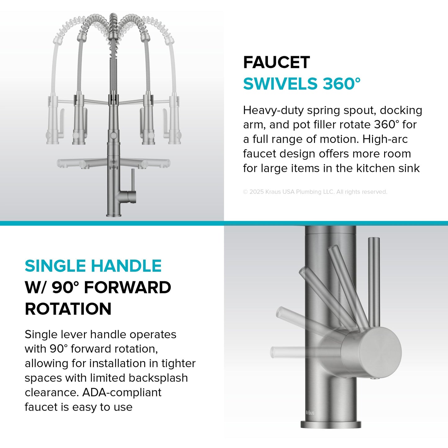 KRAUS Artec Pro Commercial Style 2-Function Single Handle Pull Down Kitchen Faucet with Pot Filler in Spot-Free Stainless Steel/Matte Black, KPF-1605SFSMB