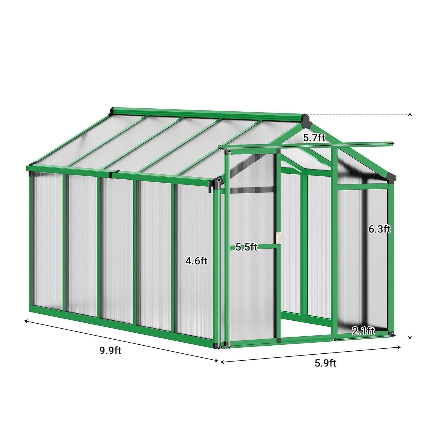 6X10FT Greenhouse, Aluminum Polycarbonate House, Green Houses for Outside with Sliding Doors, Outdoor Greenhouse with Ajustable Roof Vent, Withstands Bad Weather for Garden, or Backyard, Green