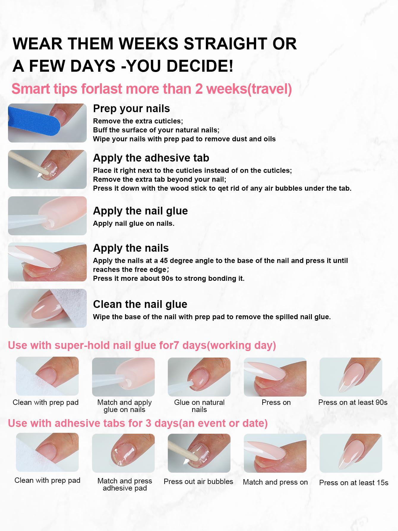 HOMSERA Blue Handmade Long Square Press on Nails XL French Tip Fake Nails with 3D with Cross and Circle Decoration, Reusable Full Cover Acrylic Fake Nails for Women