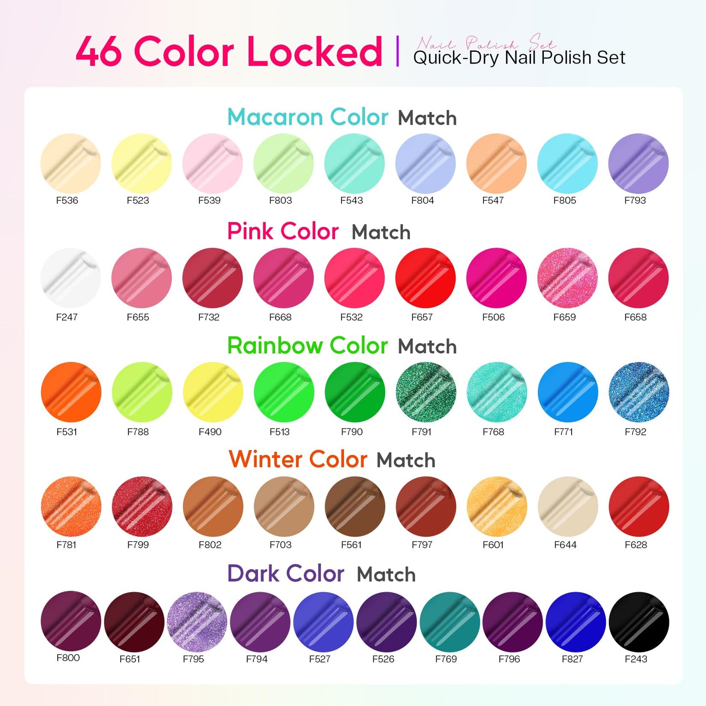 Morovan Nail Polish Set Fingernail: 48PC Air Quick Dry Nail Polish Kit with 2PC Base Top Coat Regular Nail Pack Finger Nail Bulk Gift for Women Girls